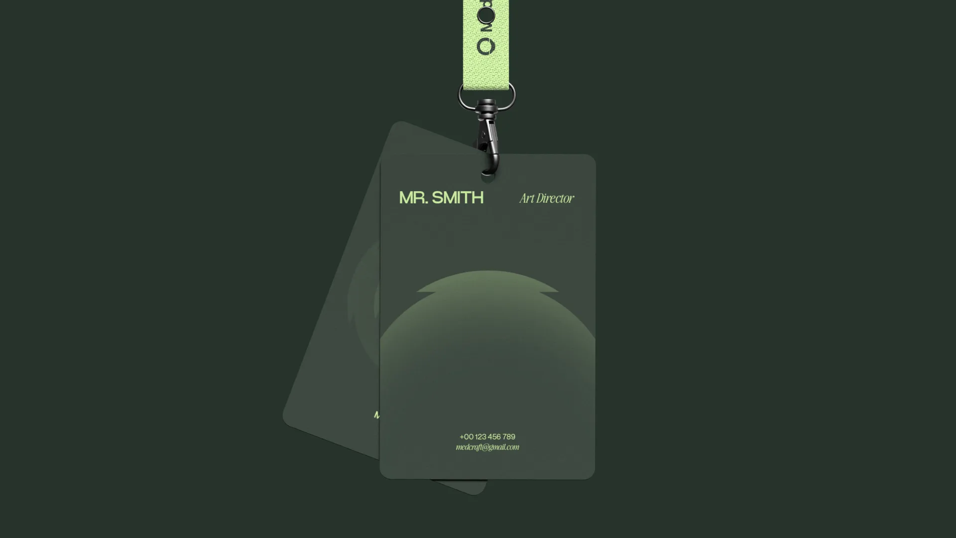 MedCraft staff badge on a Reef green lanyard, name and role on the front